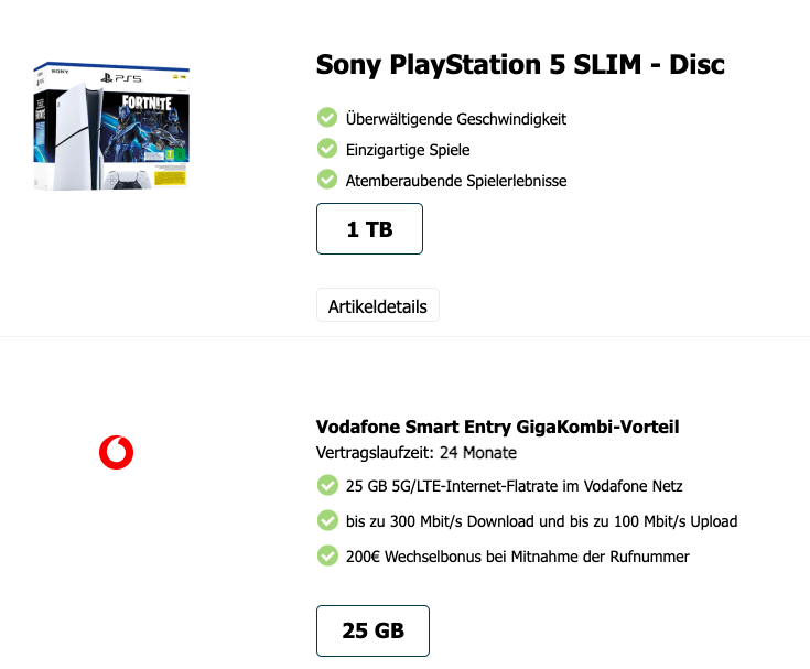 PlayStation 5 SLIM - Disc + Vodafone 20 GB Allnet Flat