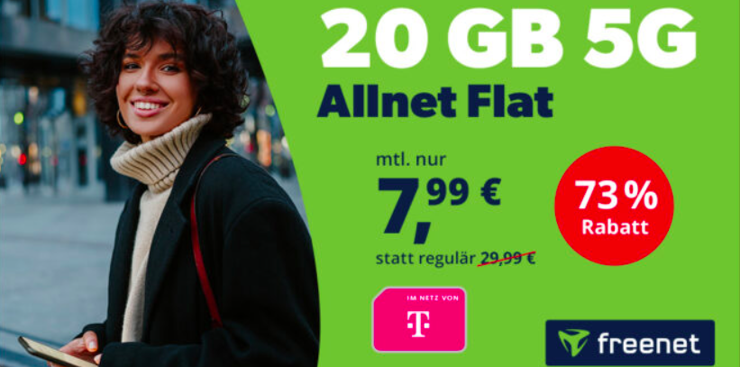 freenet 20 GB Telekom Flat im 5G-Netz