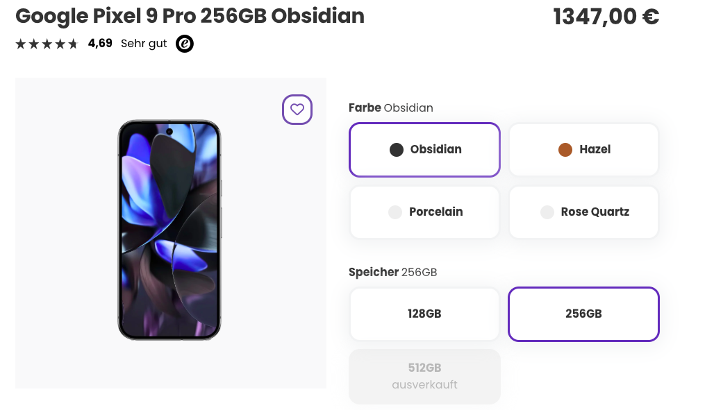 Google Pixel 9 Pro 256GB - Ratenkauf