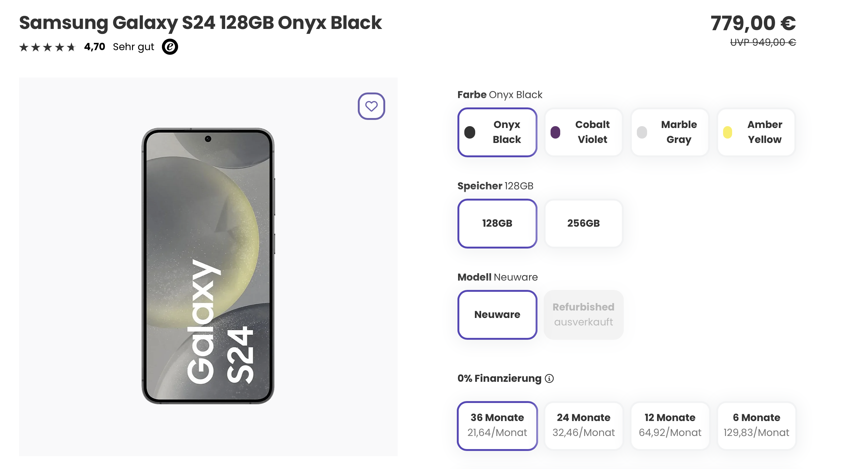 Samsung S24 Finanzierung ohne Handyvertrag