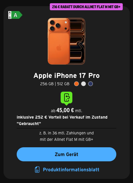 Congstar iPhone 17 Pro MAX